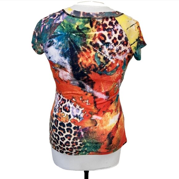 Alberto Makali - Orange Leopard and Volcanic Lava Print Short Sleeve Tee Shirt - Picture 9 of 16